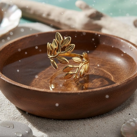 🆕️14K Gold Plated Stainless Steel Adjustable Trendy Statement Fashion Leaf Ring - Picture 10 of 12